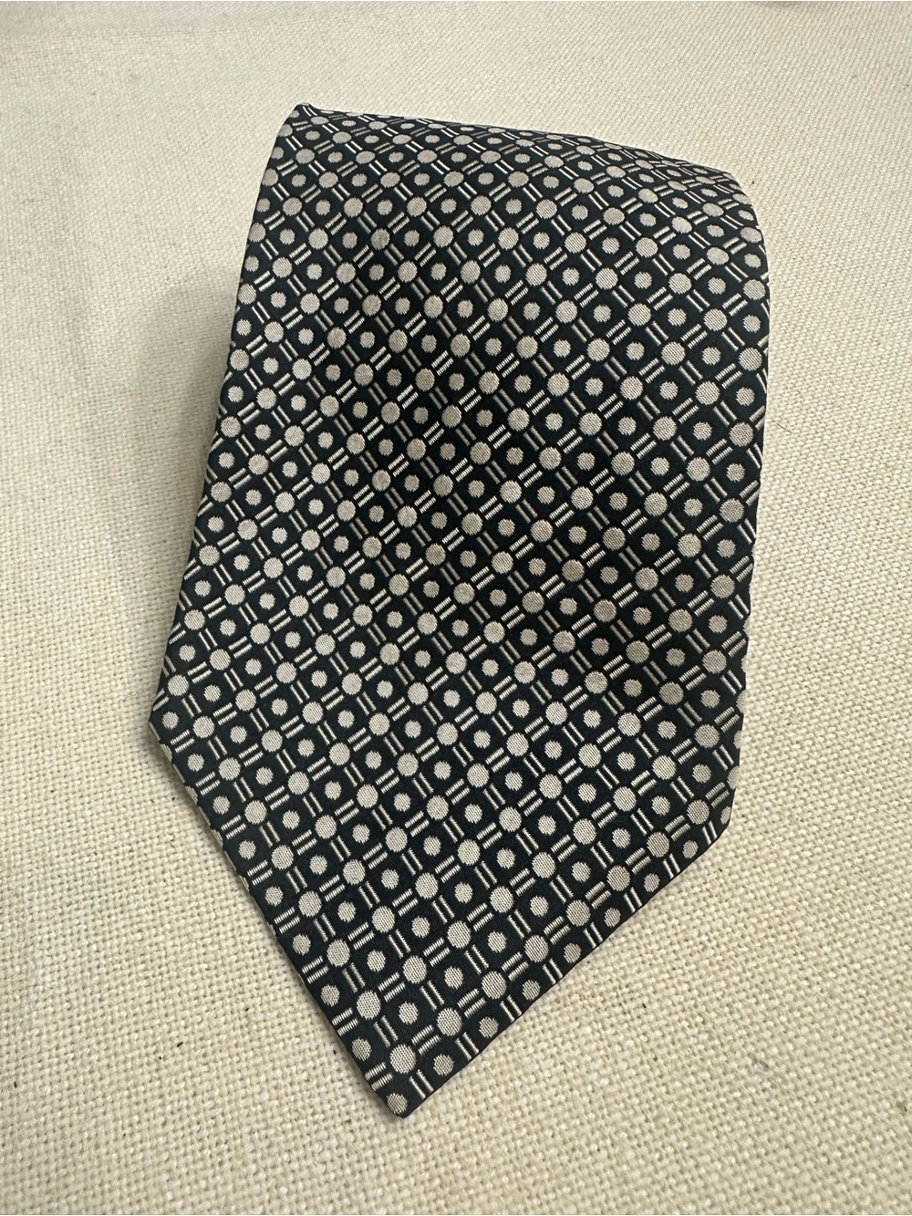 Ralph Lauren Black Tie with Cream Geometric Medallions